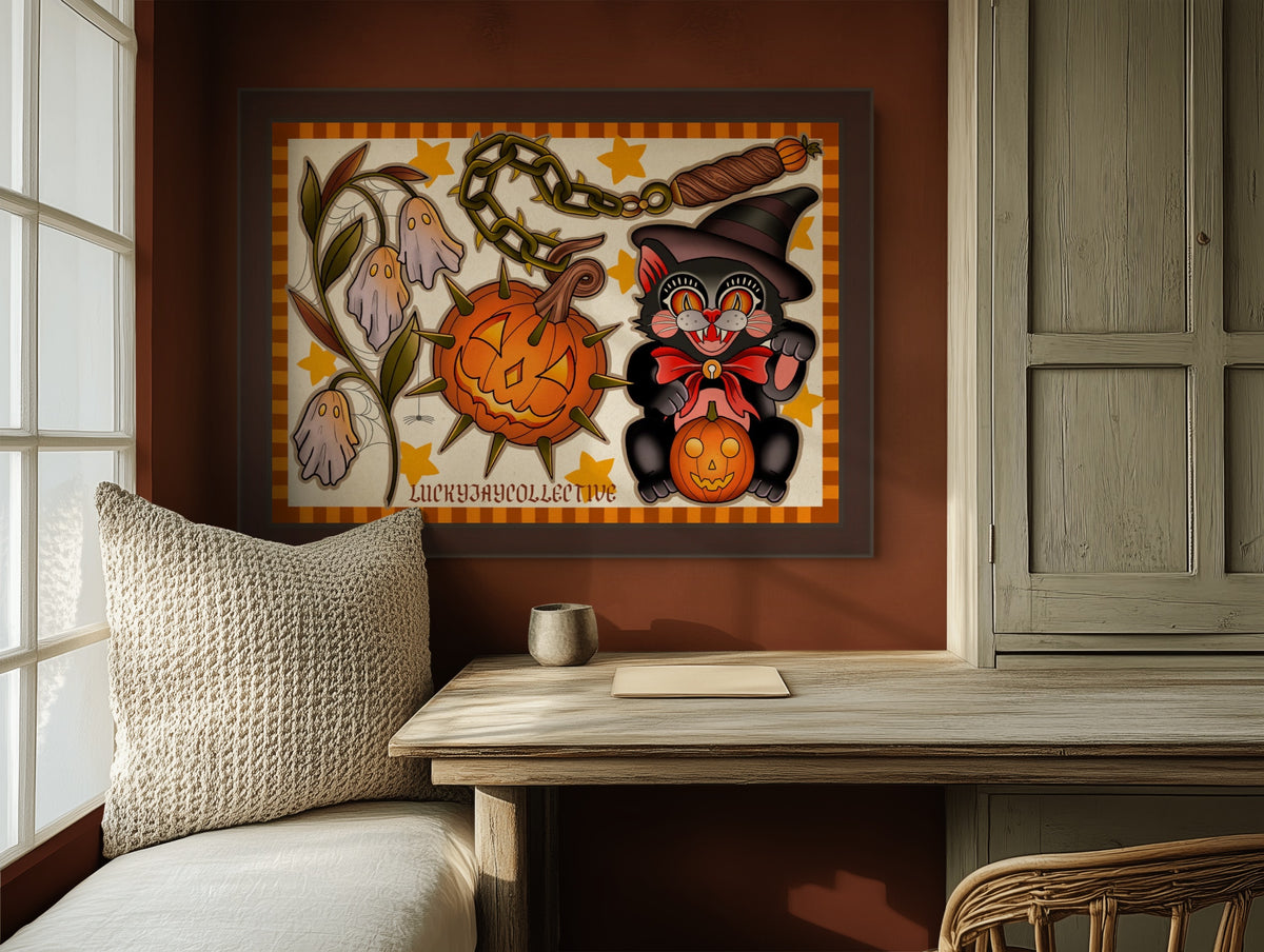 Traditional Halloween Tattoo Sheet