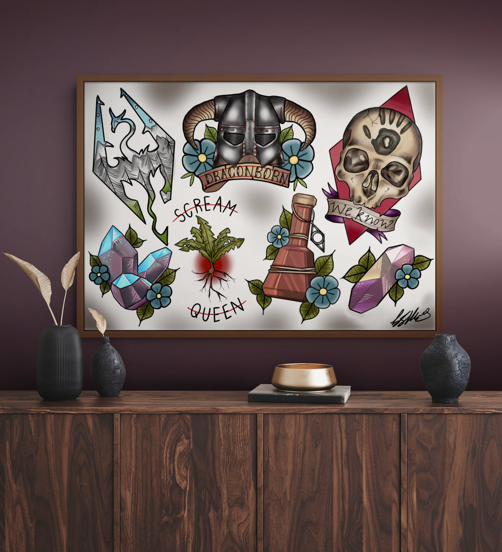 Skyrim Tattoo Style Print