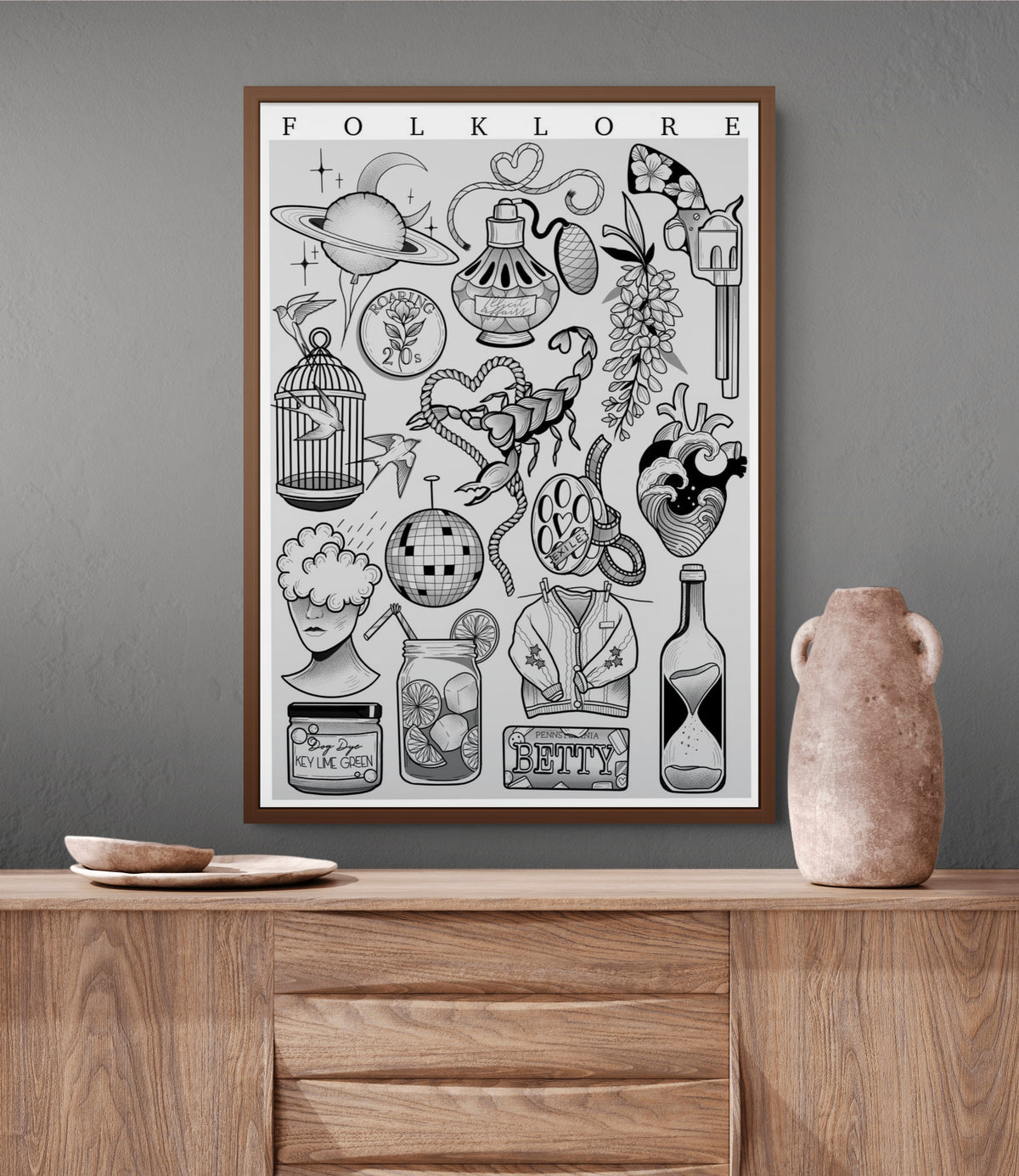 Taylor Swift Folklore Tattoo Style Flash Sheet