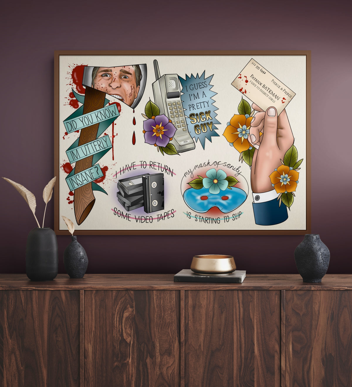 American Psycho Tattoo Style Horror Print