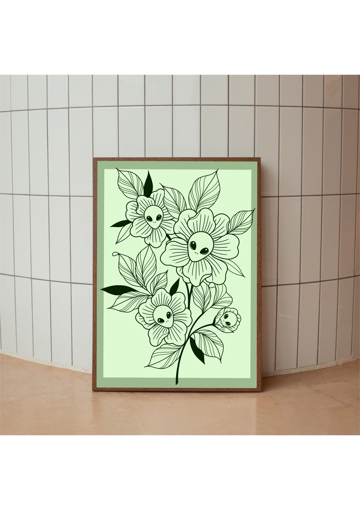 Floral Alien Tattoo Style Illustration Artwork