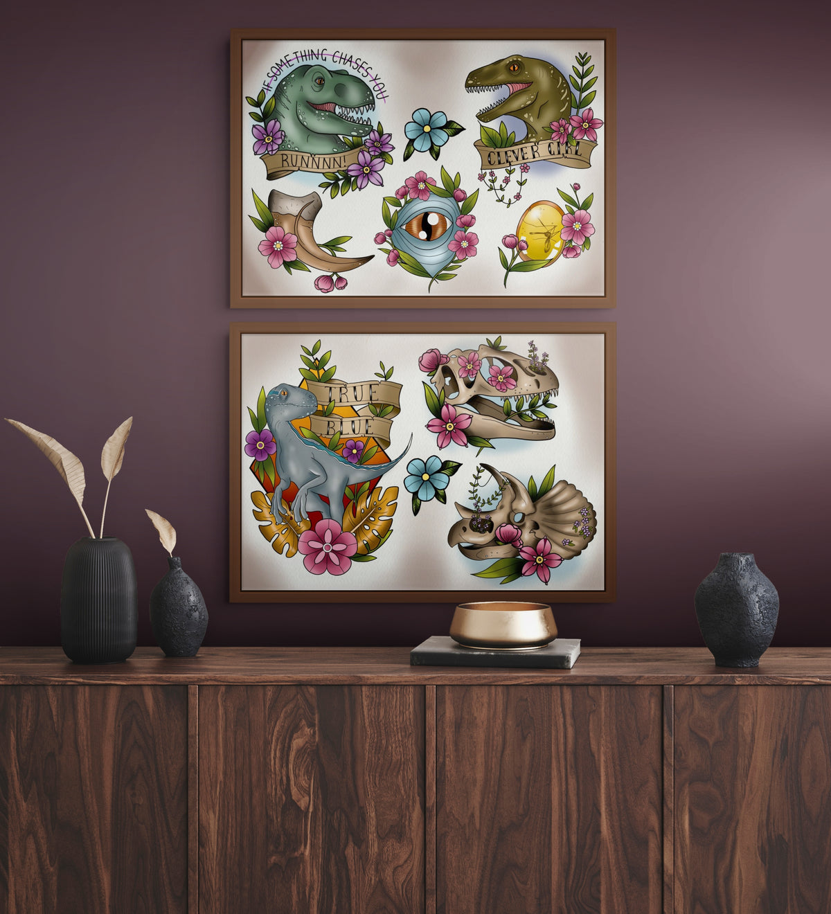 Tattoo Style Jurassic Park Art Prints