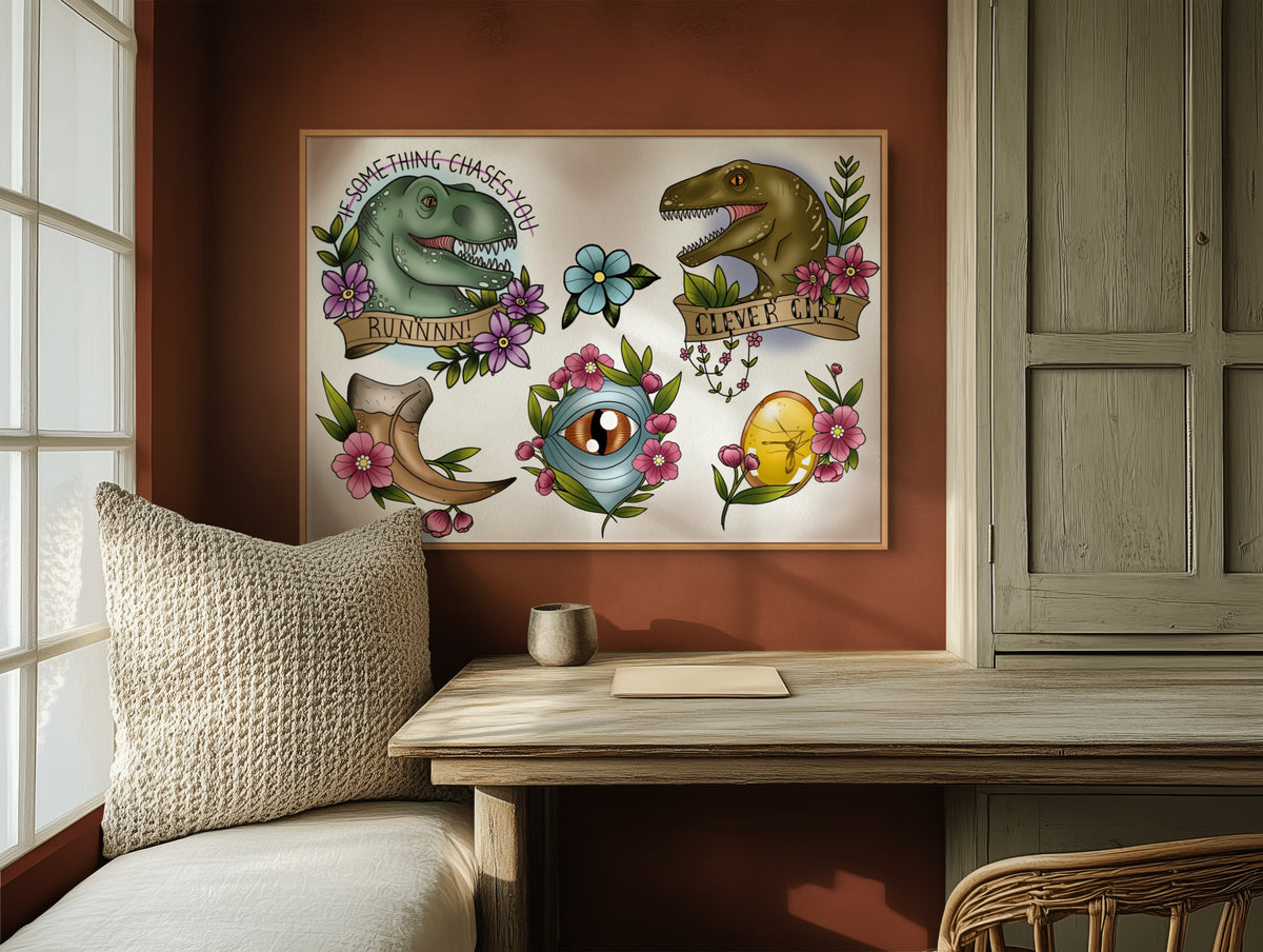 Tattoo Style Jurassic Park Art Prints