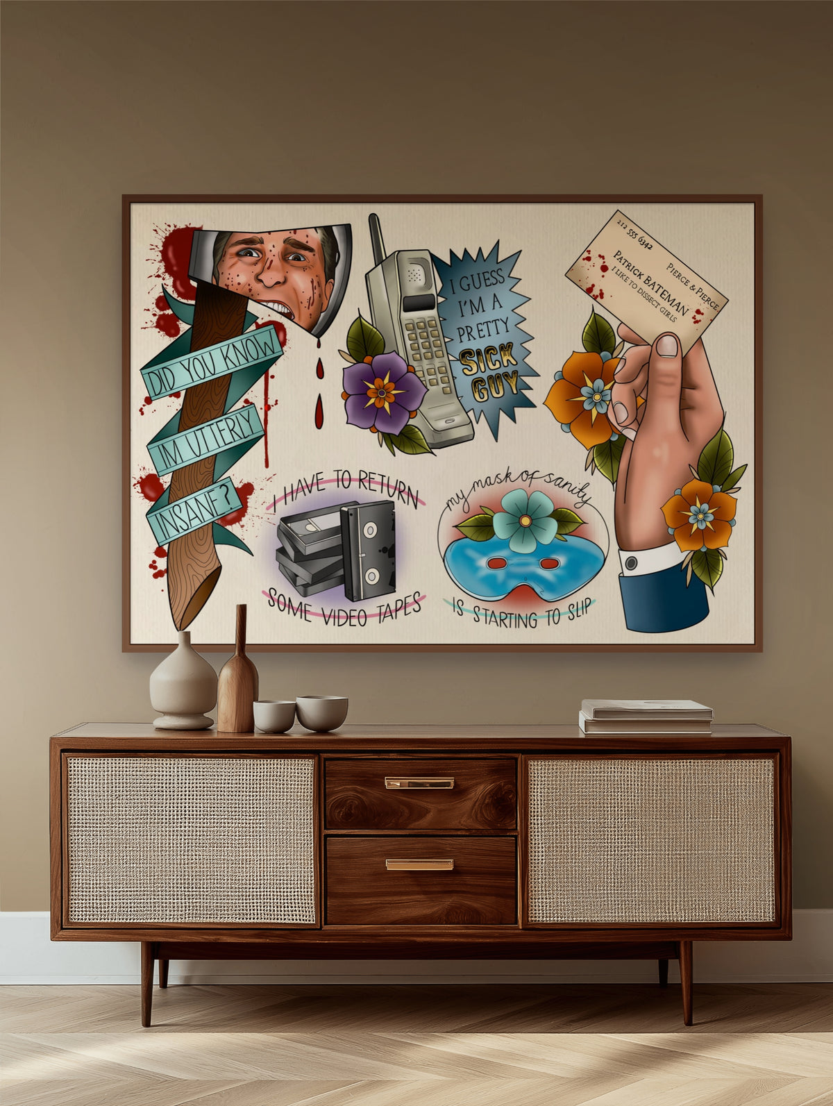 American Psycho Tattoo Style Horror Print