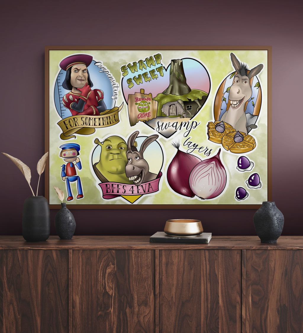 Get out of my Swamp Shrek Tattoo Style Print