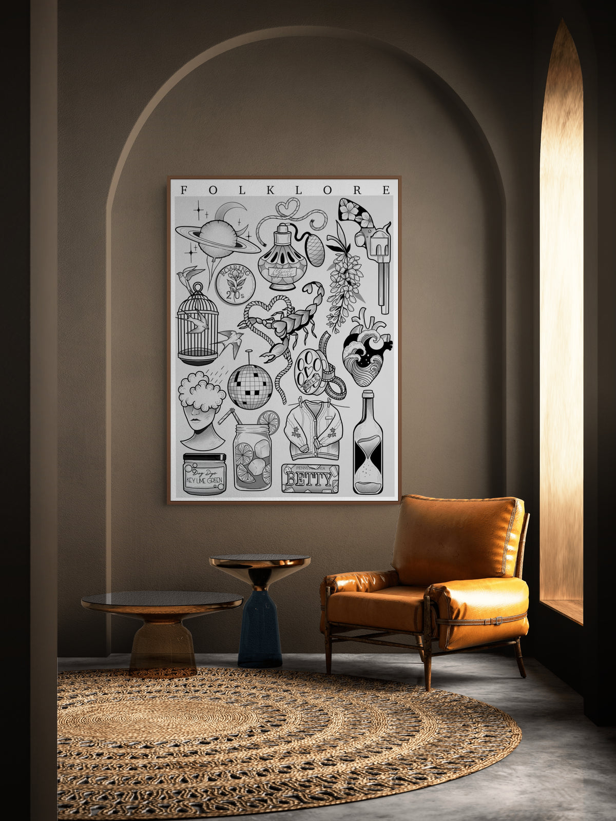 Taylor Swift Folklore Tattoo Style Flash Sheet