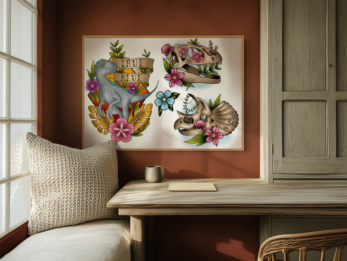 Tattoo Style Jurassic Park Art Prints