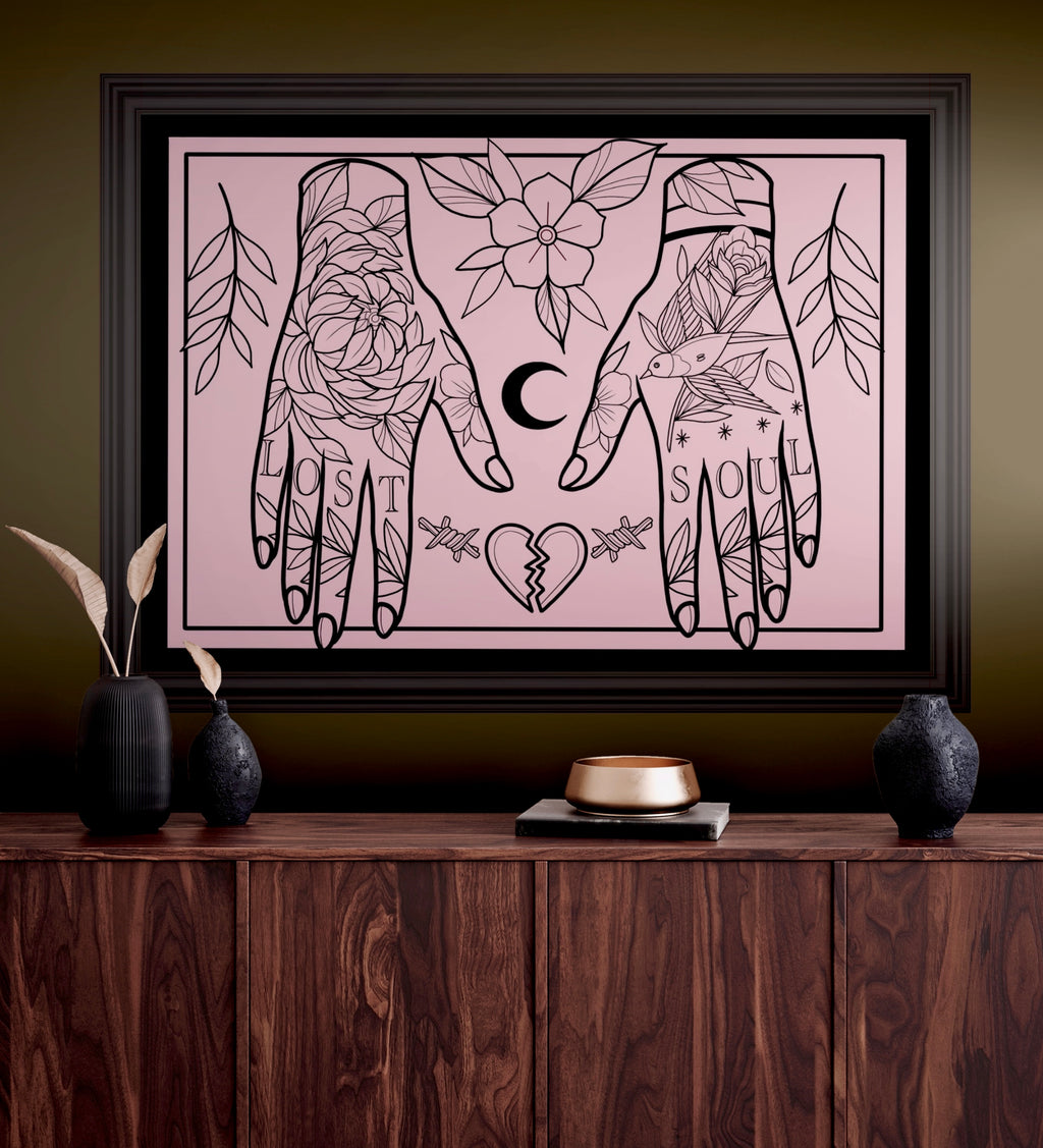 Classic Tattoo Style Swallow and Rose Print