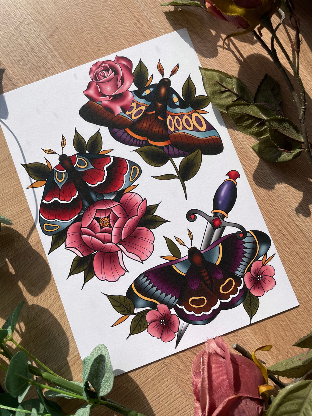 Tattoo Style Moths Flash Sheet