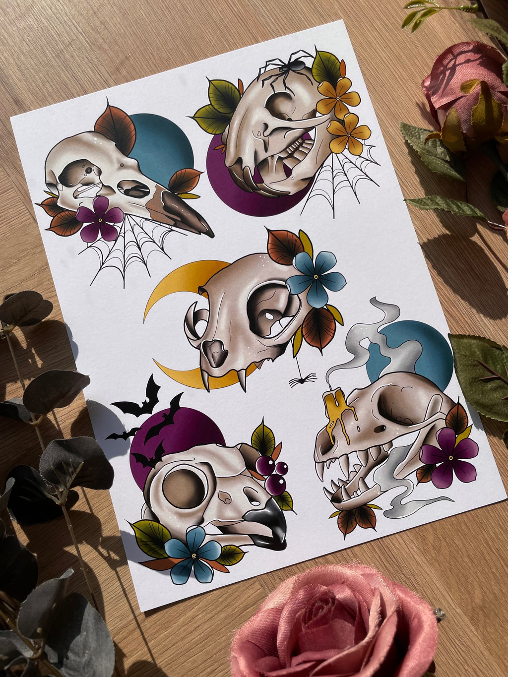 Spooky Skulls Tattoo Flash Sheet