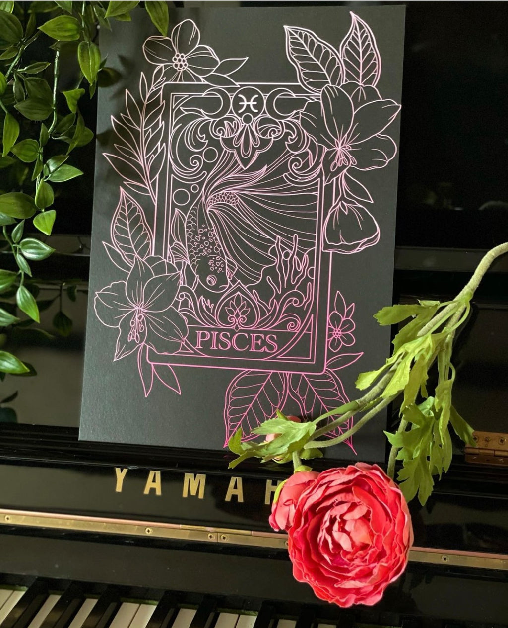 Pisces Zodiac Tarot Card Illustration