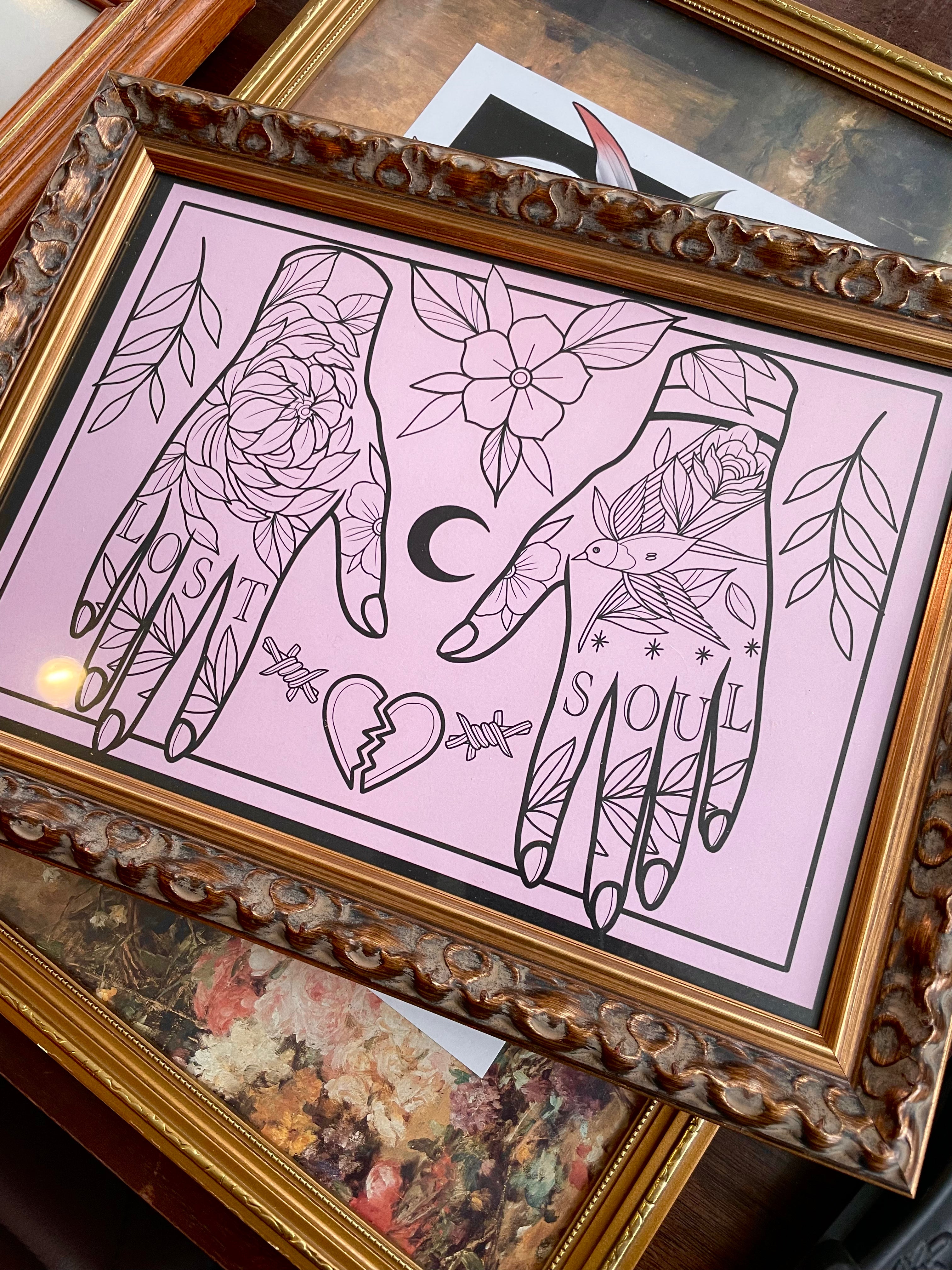 Classic Tattoo Style Swallow and Rose Print